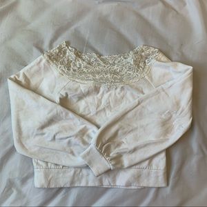 H&M white off-shoulder sweater top with lace detailing